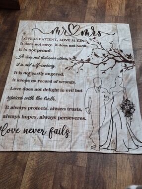 Mr & Mrs Couple Wedding Quote Decorative Throw Blanket Gift Basket Shower